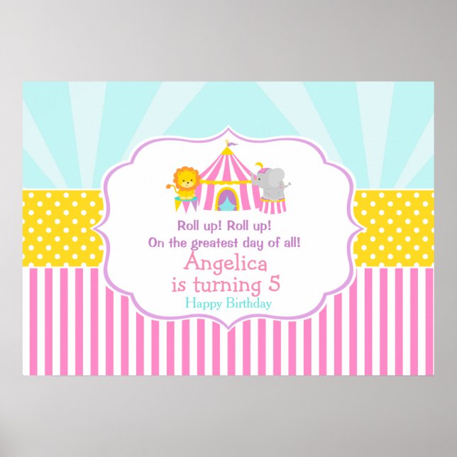 Big Top Circus Carnival Pink Birthday Poster (Front)