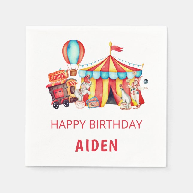 Big Top Circus Happy Birthday Napkins (Front)