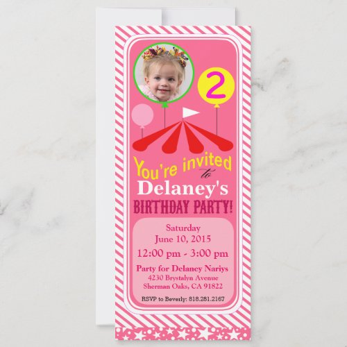 Big Top Circus Photo Fun Birthday Party  pink Invitation
