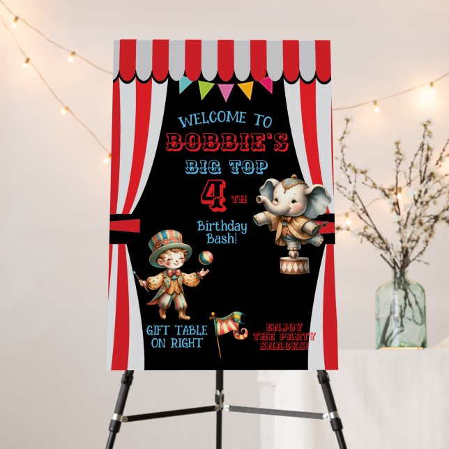 Big Top Circus Theme Birthday Welcome Sign (In Situ (Stand))