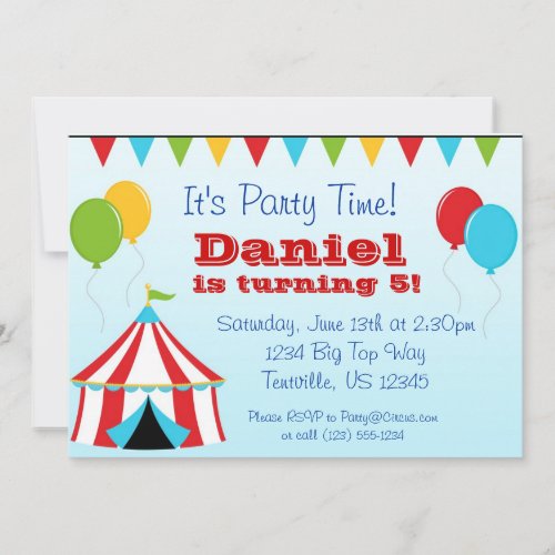 Big Top n Balloons Carnival Circus Birthday Party Custom Invites