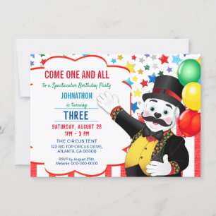 Big Top Polar Bear Circus Kids Birthday Party Invitation
