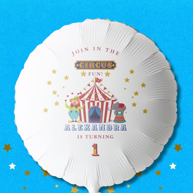 Big Top Red Stripes Circus 1st Birthday Party Balloon (Creator Uploaded)