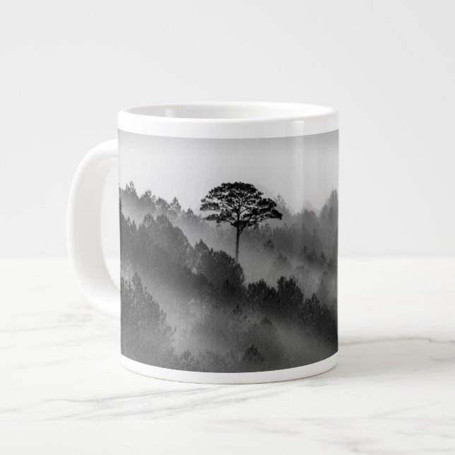 Big Tree in Pine Forest in the Mist Giant Coffee Mug (Front Left)