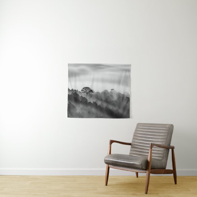 Big Tree in Pine Forest in the Mist Tapestry (In Situ (Horizontal))