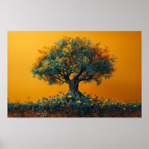 Big Tree with Roots Blossom Floral Wall Art