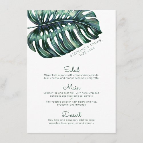 Big Tropical Monstera Leaf Minimalist Menu