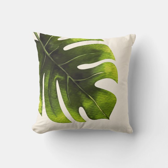 Big Tropical Palm Leaf Summer Chic Custom Throw Pillow (Front)