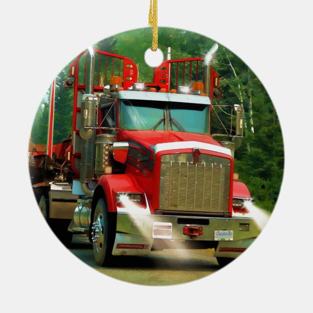 Big Truck and Highway Art for Lorry-lovers Ceramic Ornament (Back)