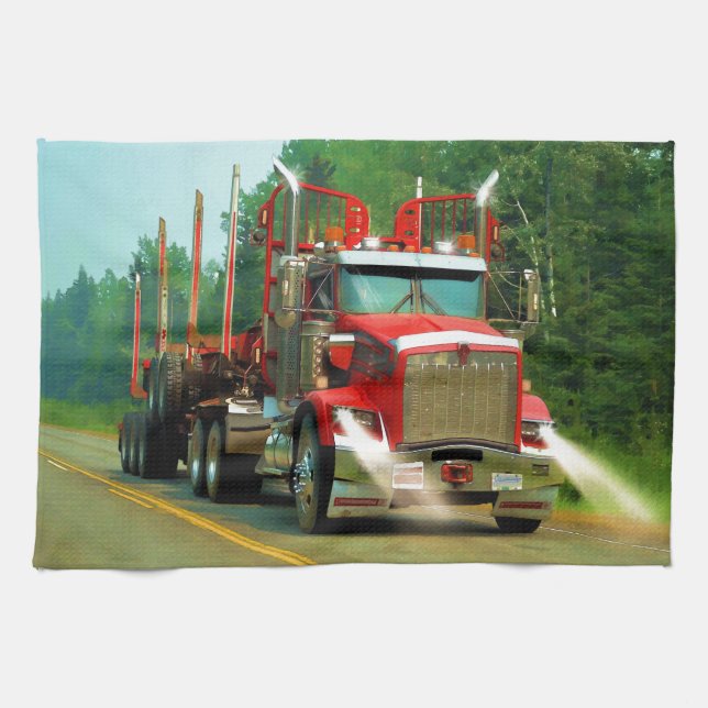 Big Truck and Highway Art for Lorry-lovers Kitchen Towel (Horizontal)