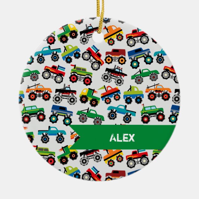 Big Truck Children’s Kid Christmas Tree Ceramic Ornament (Front)