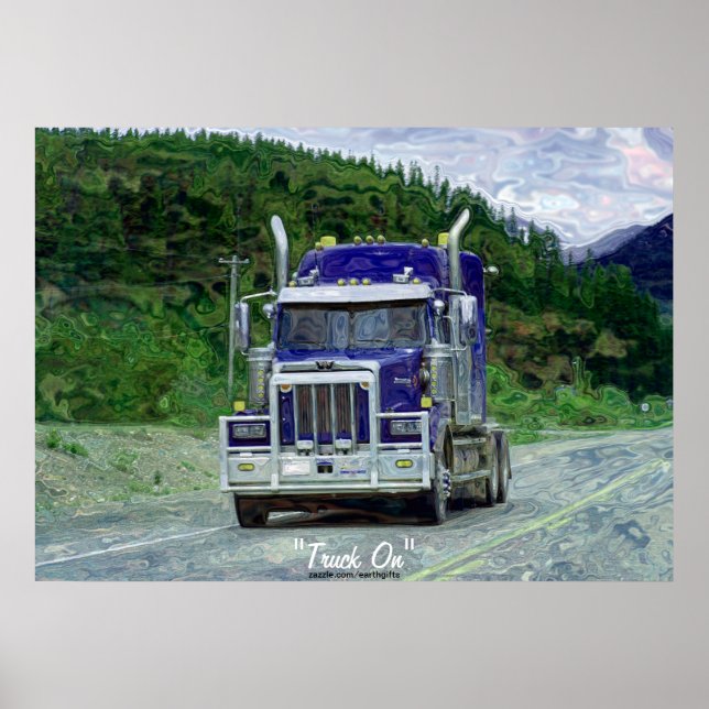 Big Truck Highway Driving Transport Art Poster (Front)