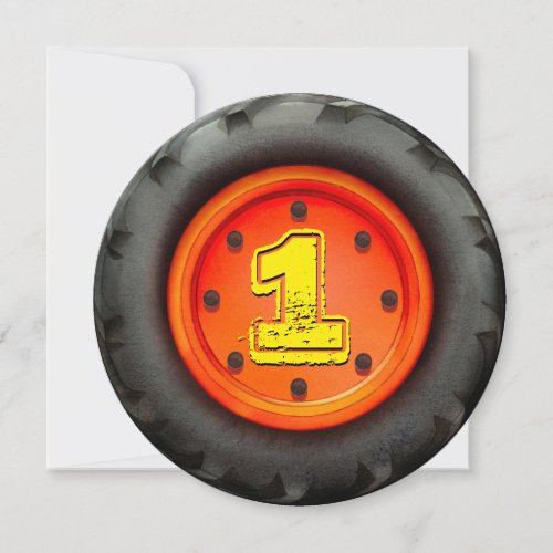 Big Truck Wheel 1st Birthday Party Invitation