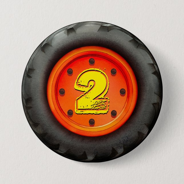 Big Truck Wheel 2nd Birthday Party Button (Front)