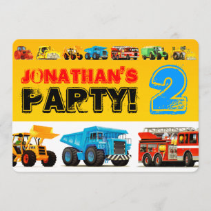 Big Trucks 2nd Birthday Party Invitation
