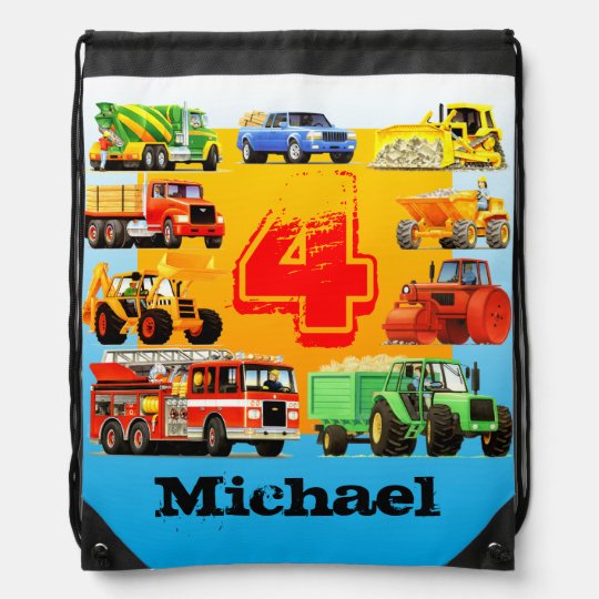 Big Trucks 4th Birthday Party Drawstring Backpack