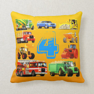 Big Trucks 4th Birthday Throw Pillow