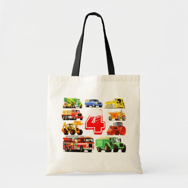 Big Trucks 4th Birthday Tote Bag (Front)