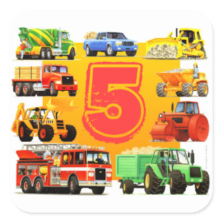Big Trucks 5th Birthday Square Sticker
