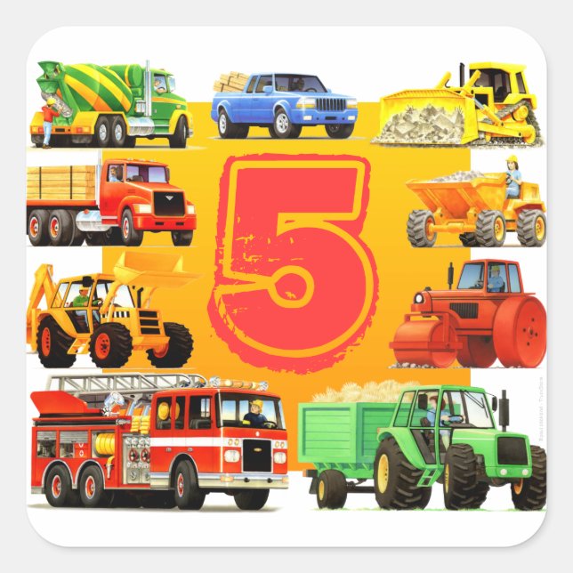 Big Trucks 5th Birthday Square Sticker (Front)