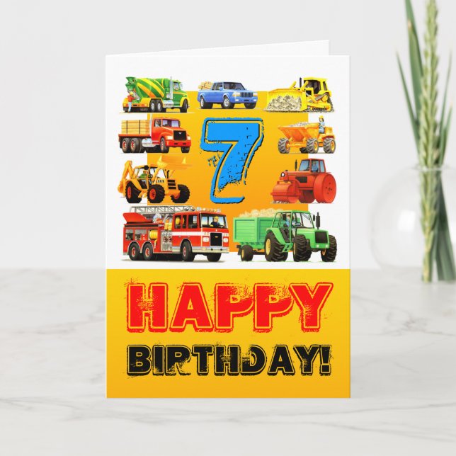 Big Trucks 7th Birthday Card (Front)