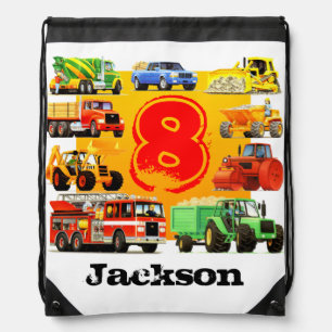 Big Trucks 8th Birthday Drawstring Bag