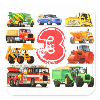 Big Trucks Boys 3rd Birthday Square Sticker