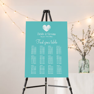 Big turquoise blue elegant wedding seating chart foam board
