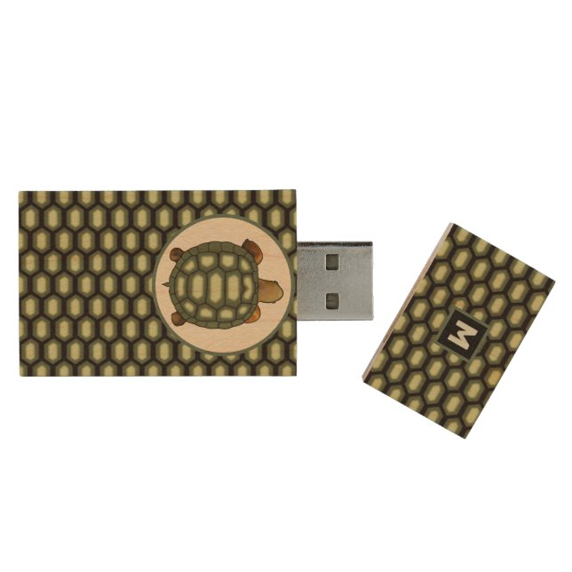Big Turtle & Tortoise Shell Monogrammed Wood Flash Drive (Opened)