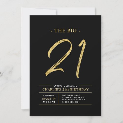 Big Twenty One  Gold  Black 21st Birthday Party Invitation