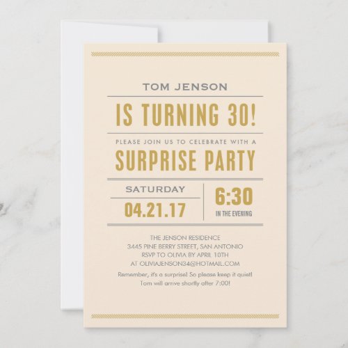 Big Type 30th Birthday Surprise Party Invitations