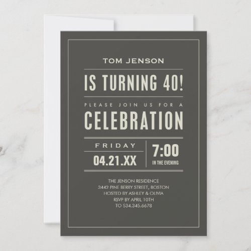 Big Type 40th Birthday Invitations