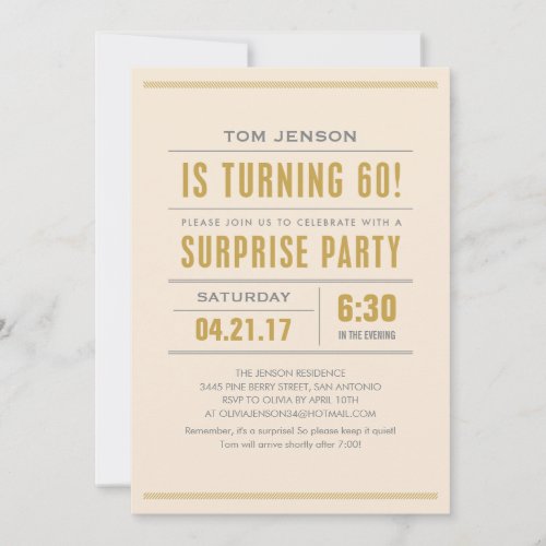 Big Type 60th Birthday Surprise Party Invitations