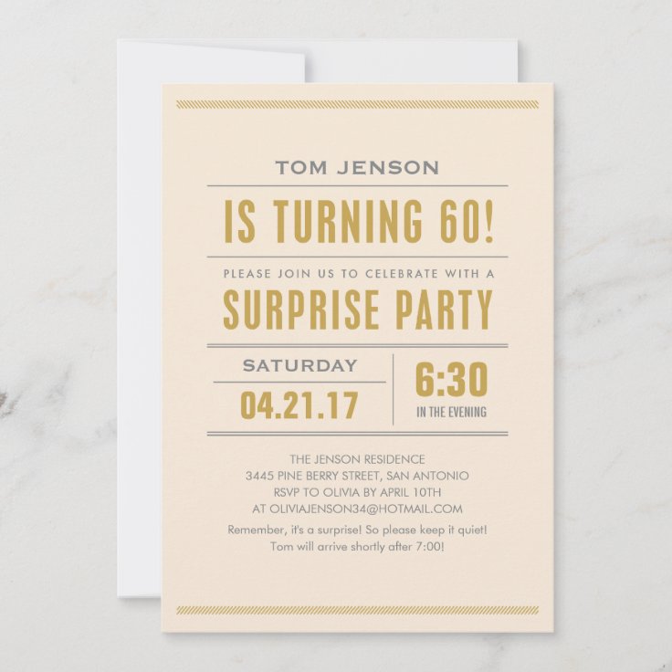 Big Type 60th Birthday Surprise Party Invitations | Zazzle