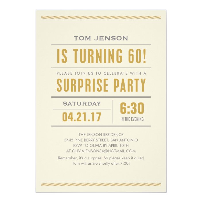 Type 60th Birthday Surprise Party Invitations Zazzle Type 60th Birthday Surprise Party