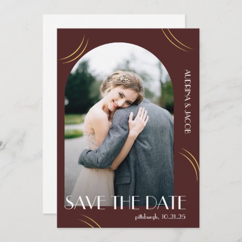 Big Typography Burgundy Photo Wedding Save The Date