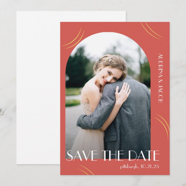 Big Typography Vibrant Red Photo Wedding Save The Date (Front/Back)