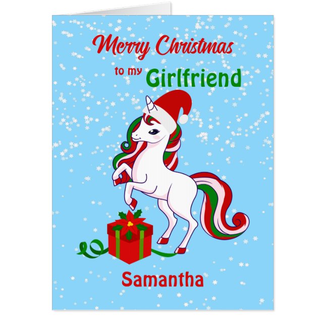 Big Unicorn Girlfriend Merry Christmas  Card (Front)