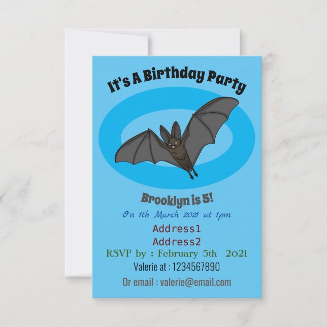 Big vampire bat cartoon illustration invitation (Front)