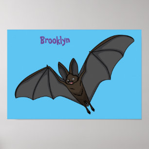 Big vampire bat cartoon illustration poster