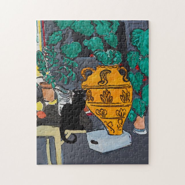 Big Vase of Flowers Black Cat Jigsaw Puzzle (Vertical)
