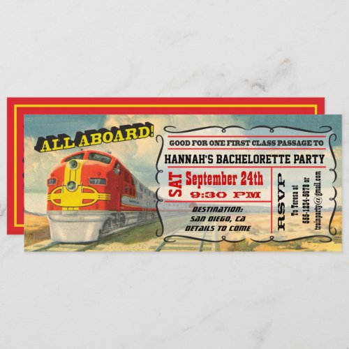 BIG Vintage Train Ticket Bachelorette Party Invitation