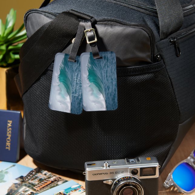 Big Wave Blue Ocean Name Contact Luggage Tag (Front & Back)