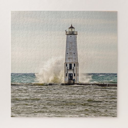 Big Wave Crashes into Frankfort Light _ 676 piece Jigsaw Puzzle