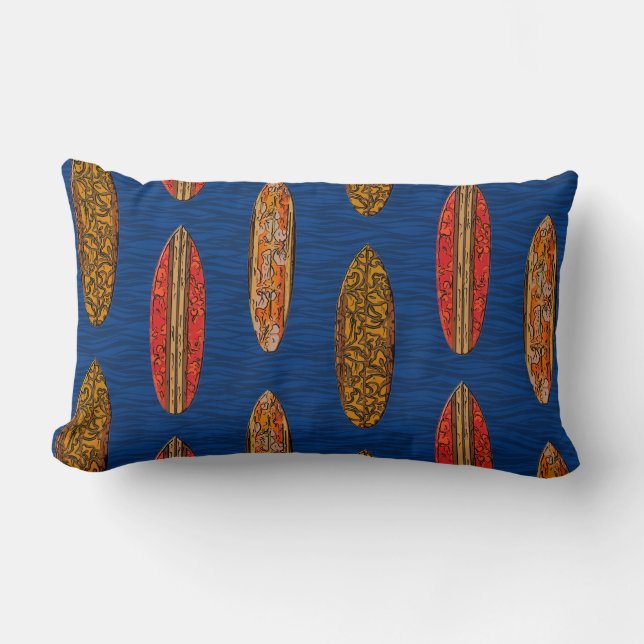 Big Wave Hawaiian Surfboards Lumbar Pillow (Front)