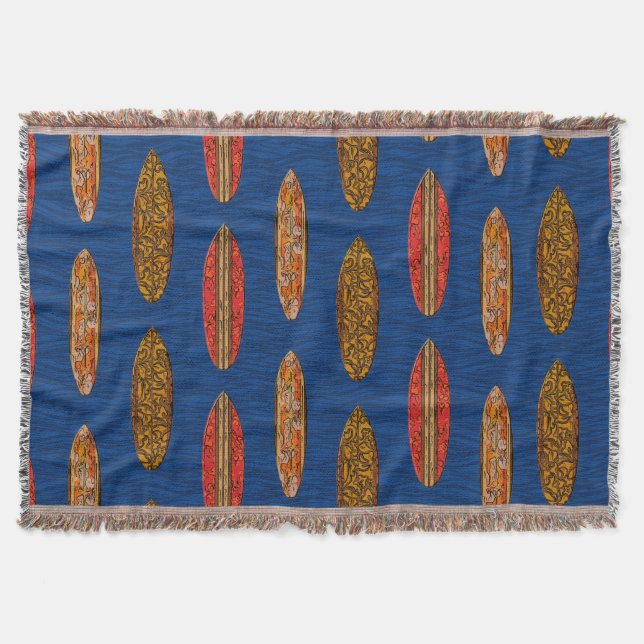 Big Wave Hawaiian Surfboards Throw Blanket (Front)