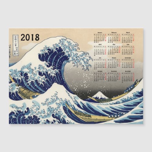 Big Wave off Kanagawa 2018 calendar magnetic card