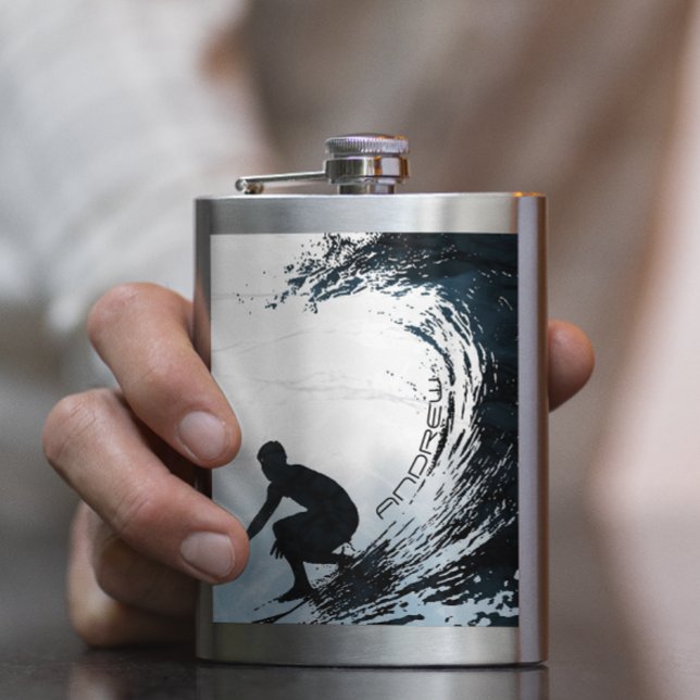 Big Wave Surfer Personalized Gift Flask (Creator Uploaded)