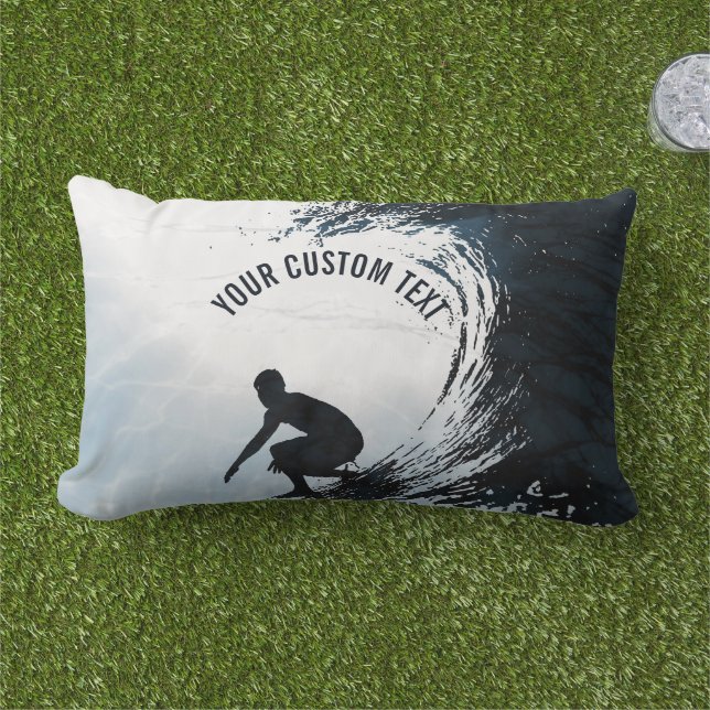 Big Wave Surfer Personalized Gift Lumbar Pillow (Grass)