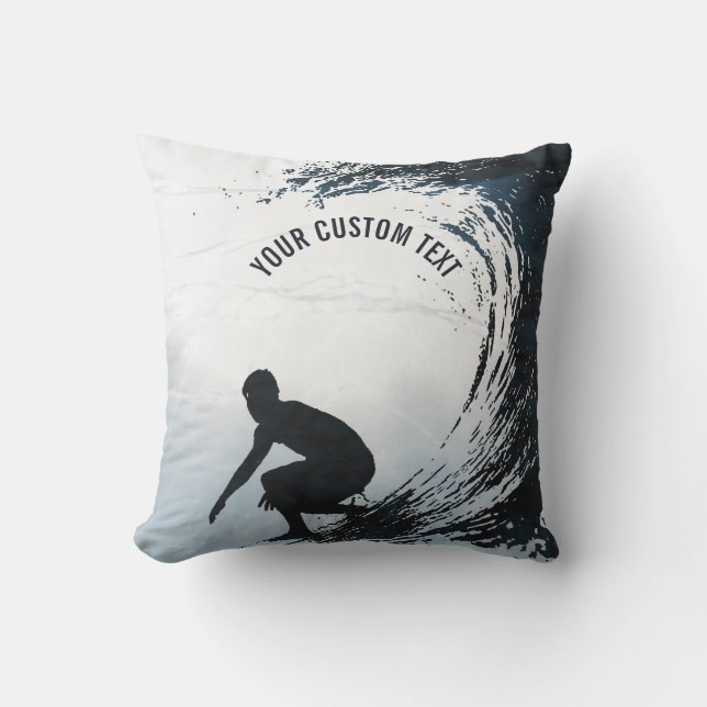 Big Wave Surfer Personalized Gift Throw Pillow (Front)